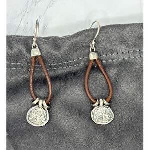 Vintage HTF Silpada "Prairie Girl" Earrings W2179 .925 Sterling Silver Leather